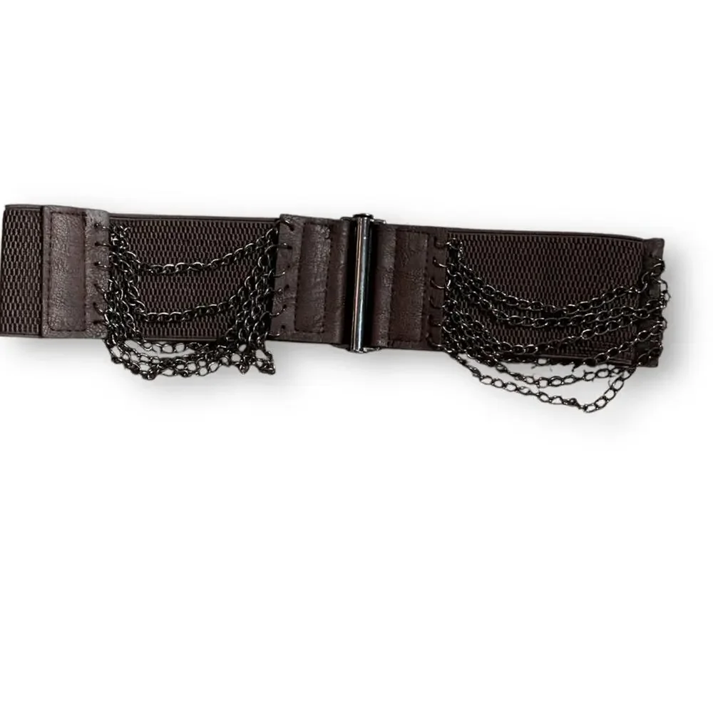 Vintage Y2K Brown‎ Leather Layered Chain Belt Festival Statement Edgy Accessory